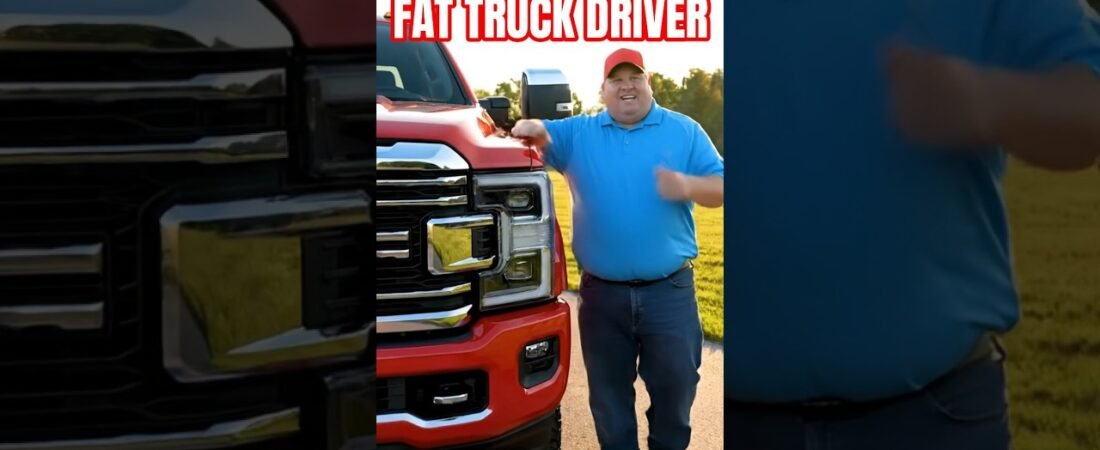 Fat American Guy Advertising a Vintage Truck #truck #truckinglife #vintage #automobile #truckdriver
