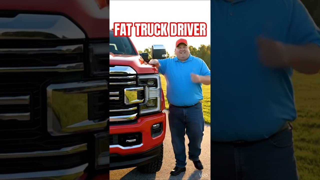 Fat American Guy Advertising a Vintage Truck #truck #truckinglife #vintage #automobile #truckdriver