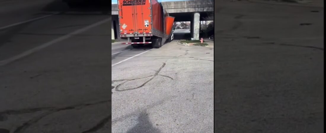 “It fits just fine now.” Trucker gives that bridge a second try to fit under it. Determination Wins!