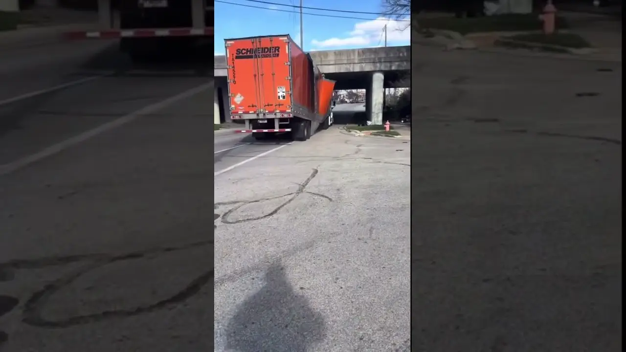 “It fits just fine now.” Trucker gives that bridge a second try to fit under it. Determination Wins!