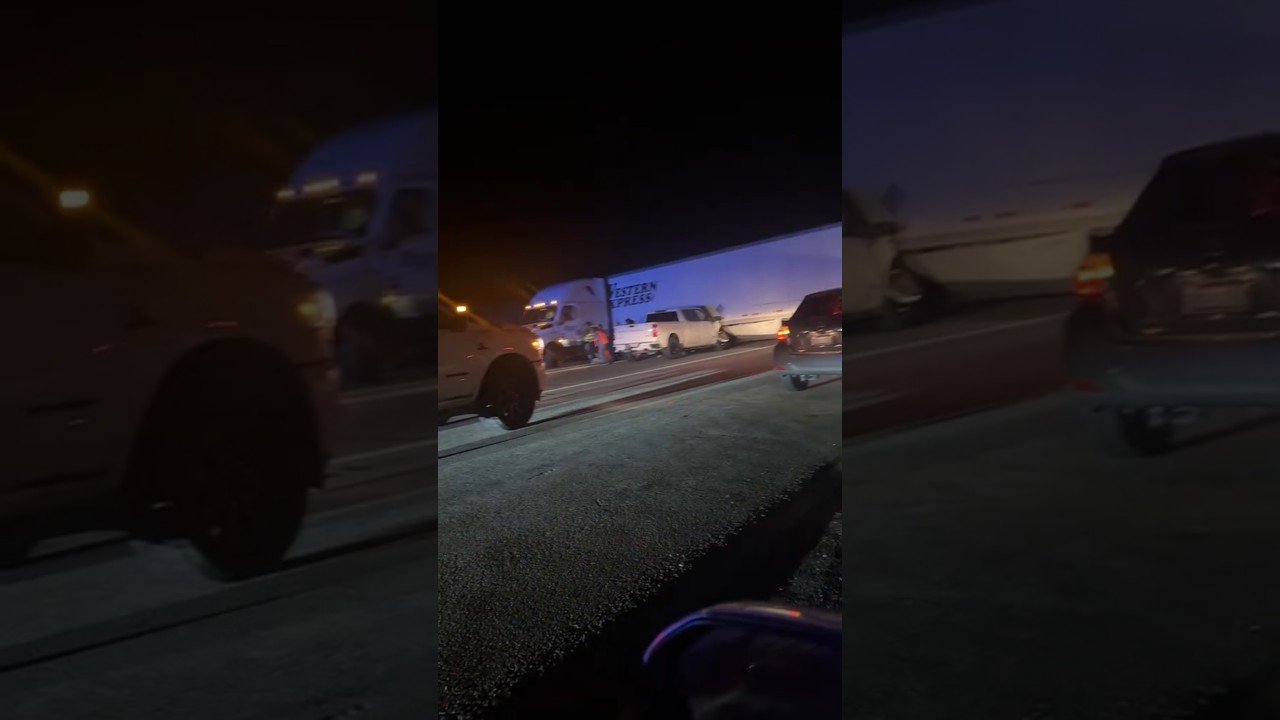 ANOTHER TRUCK MAKES ILLEGAL U-TURN CAUSING A CRASH ON THE HIGHWAY.