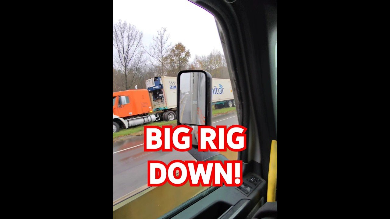 BIG RIG DOWN! Another semi truck falls victim to the sudden stops in the rain.