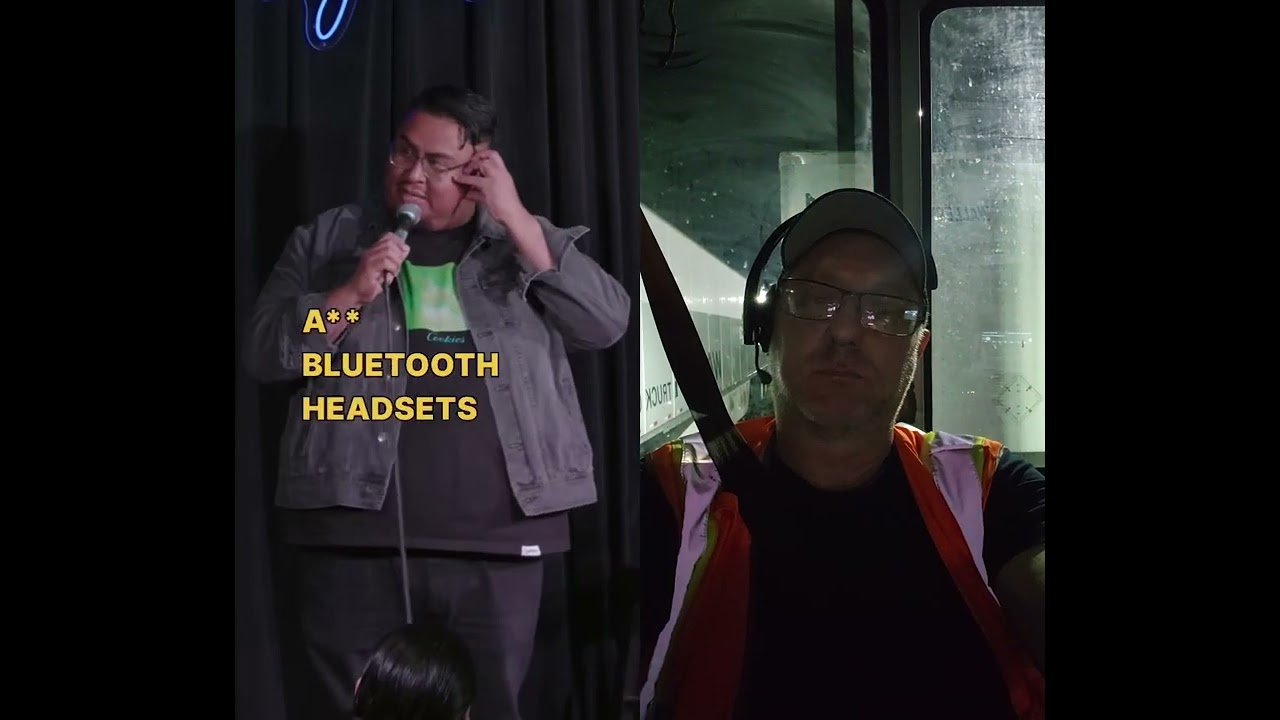 COMEDIAN MAKES FUN OF TRUCKERS WEARING BLUETOOTH HEADSETS.