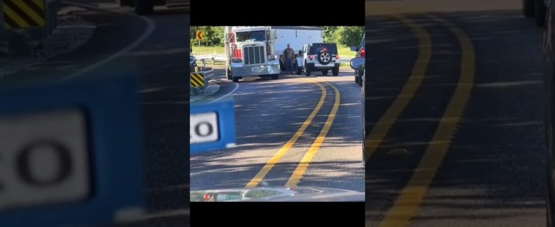 Did he REALLY have to ask LADY? How did the Jeep not see this first? Truckers struggle every day.
