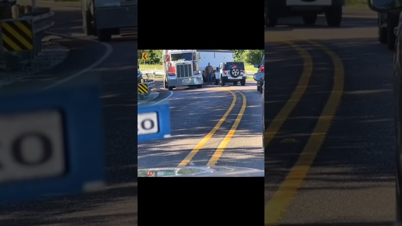 Did he REALLY have to ask LADY? How did the Jeep not see this first? Truckers struggle every day.