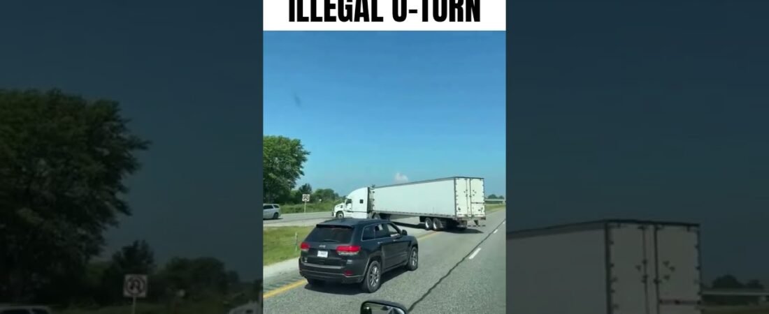 FEMALE TRUCKER MAKES AN ILLEGAL U-TURN ON THE HIGHWAY. THIS HAPPENS EVERY DAY OUT HERE.