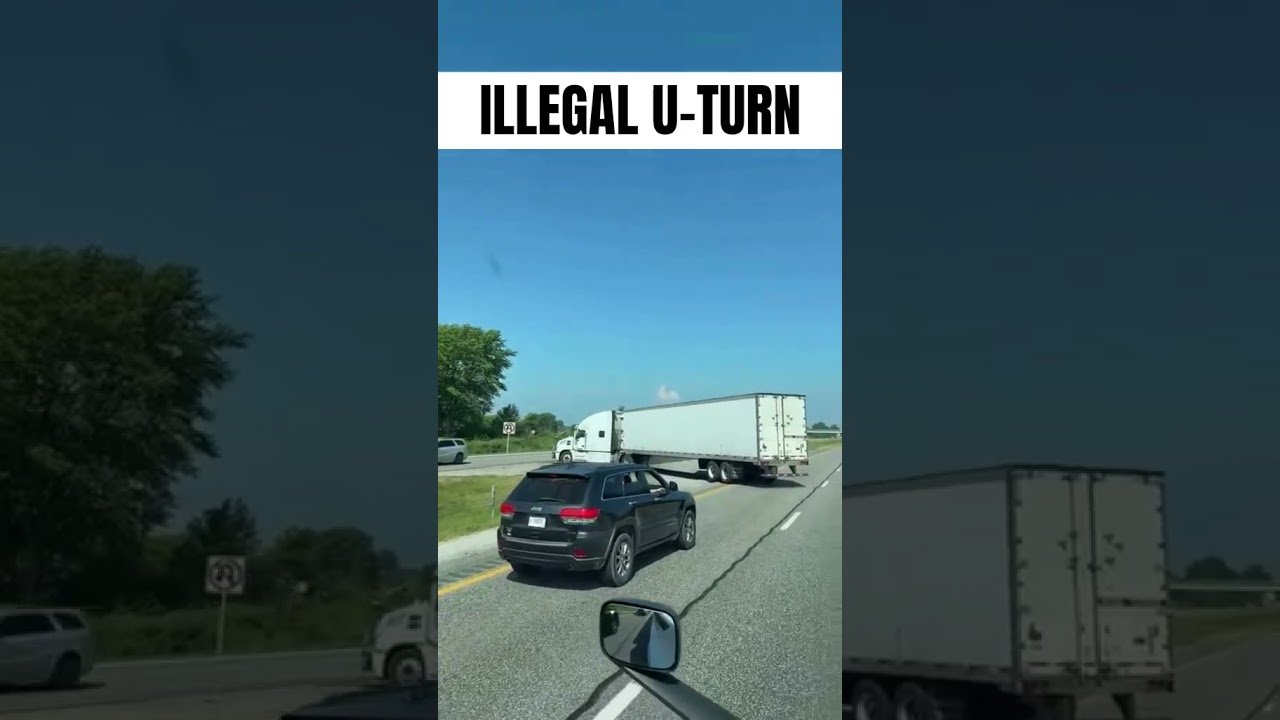 FEMALE TRUCKER MAKES AN ILLEGAL U-TURN ON THE HIGHWAY. THIS HAPPENS EVERY DAY OUT HERE.