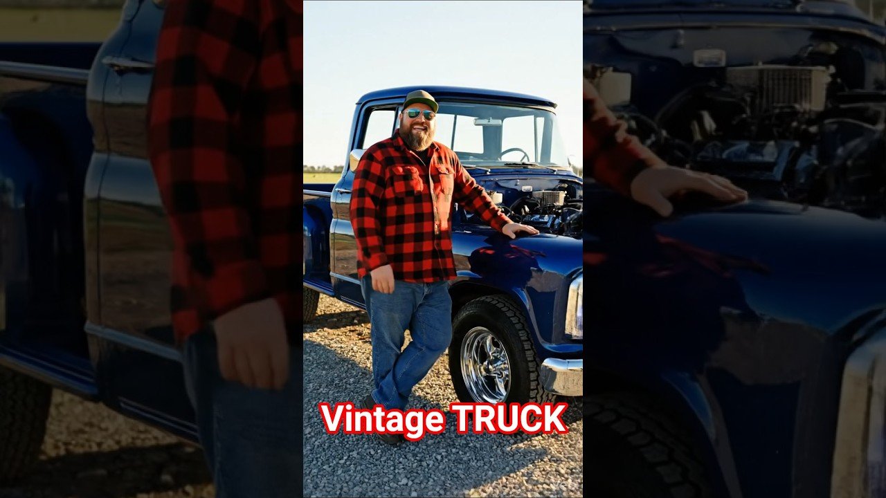 Fat American Guy Advertising a Vintage Truck #truck #truckinglife #vintage #automobile #truckdriver