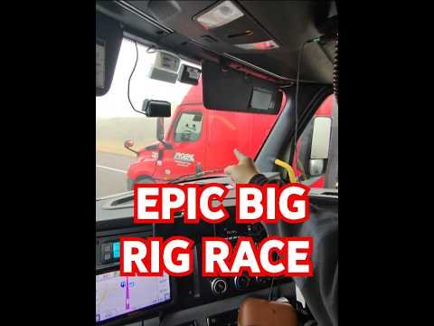 HIGH SPEED SEMI TRUCK RACE ON THE OPEN HIGHWAY.