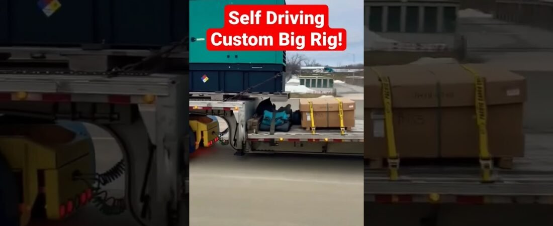 Self Driving Autonomous Big Rig fully loaded Driving down the road