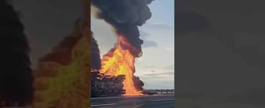 THIS SEMI TRUCK CRASH LOOKS LIKE A SCENE FROM A WAR MOVIE.