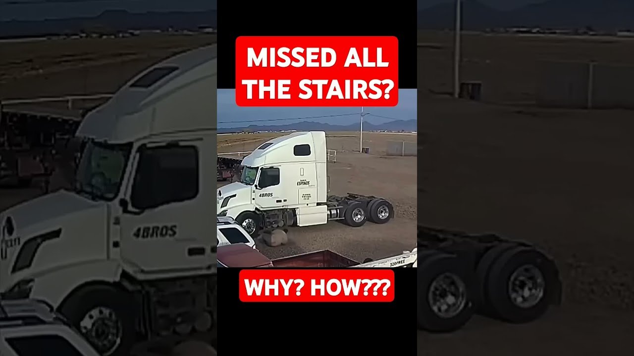 TRUCK DRIVER MISSED ALL THE STAIRS getting out of his truck