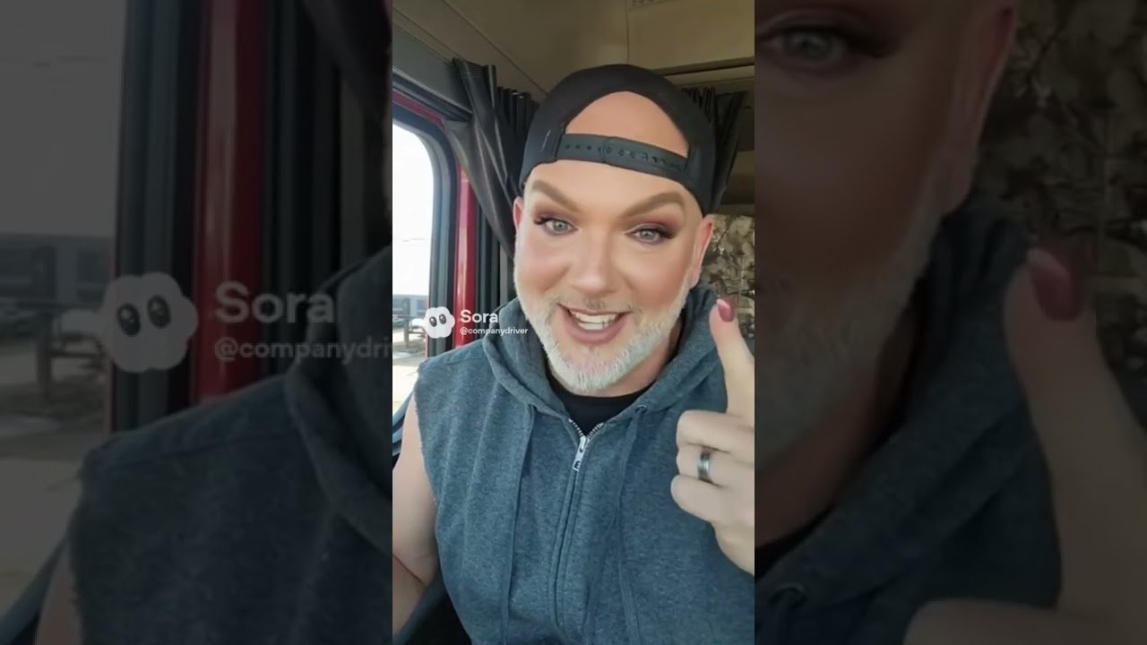 TRUCKER GIVES MAKUP TUTORIALS ON HIS BREAK TO PAY BILLS.
