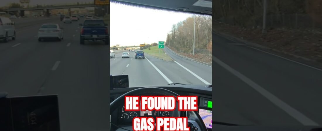 The CLUELESS pickup truck driver found the gas pedal right before getting smashed by the Big Rig.