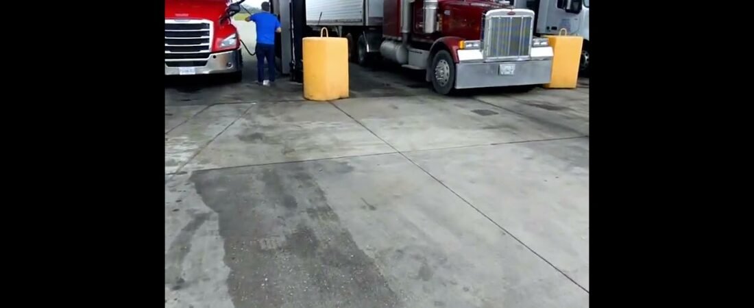 Trucker almost got squished at the fuel isle. People drive way too fast to get their sodey water !