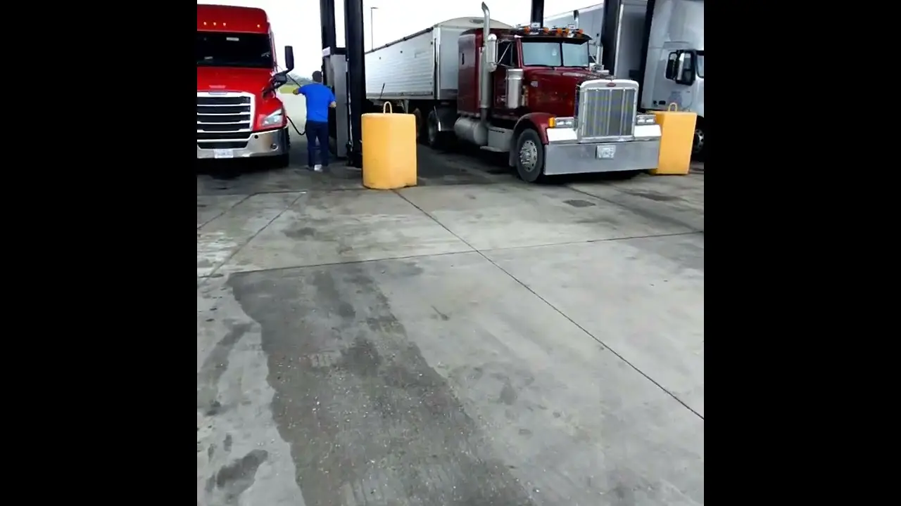 Trucker almost got squished at the fuel isle. People drive way too fast to get their sodey water !