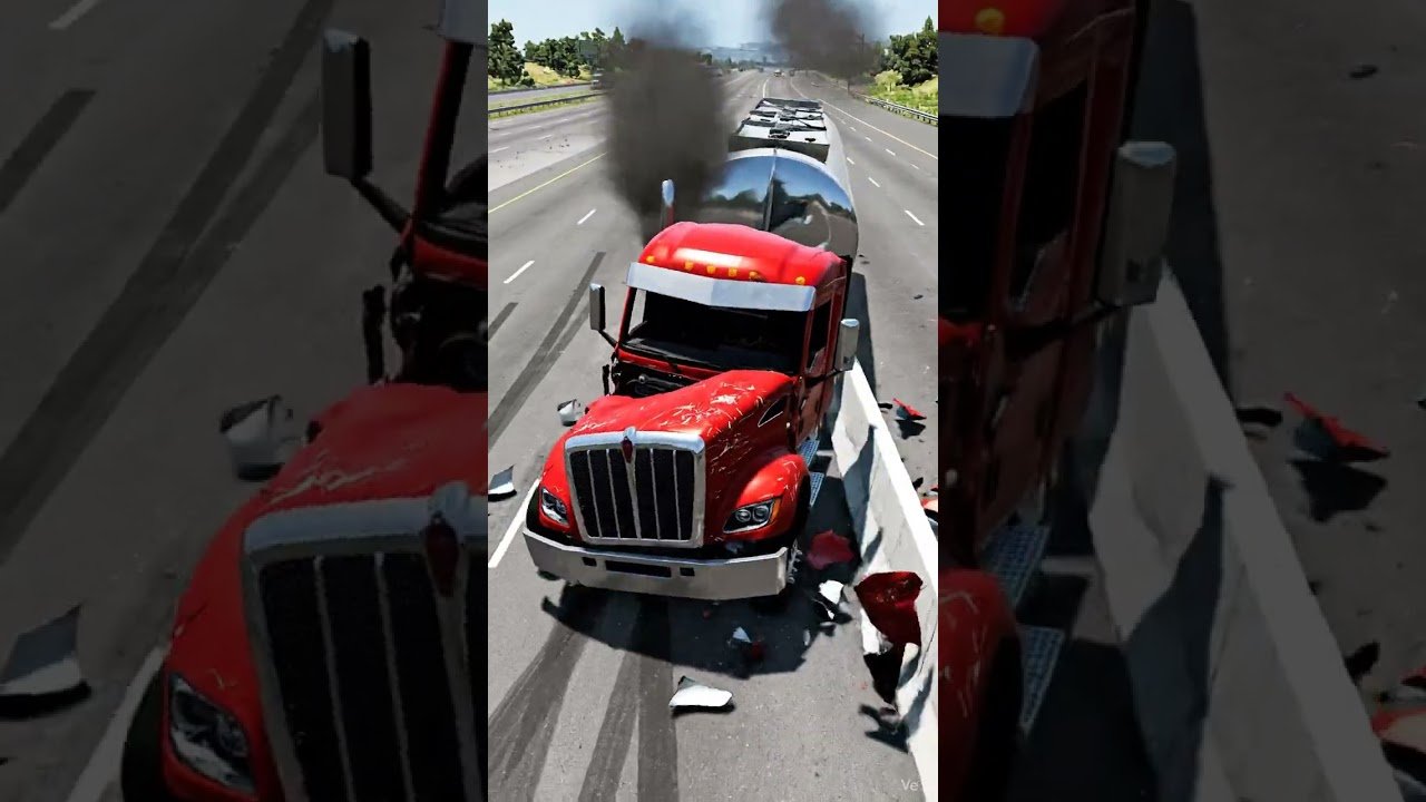 ULTRA REALISTIC Semi-Trailer Crashed | BeamNG Simulation #shorts