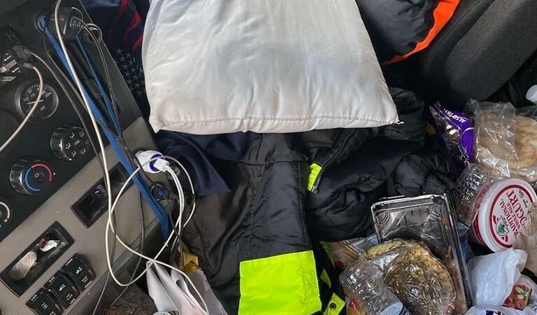 OTR life: office, closet, kitchen… all in one 🚛🧺🍔🗑️