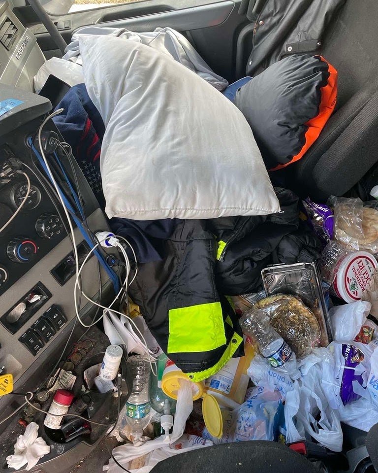 OTR life: office, closet, kitchen... all in one 🚛🧺🍔🗑️