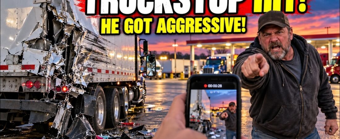 Trucker Hits Another Truck, Then Tries to Act TOUGH!